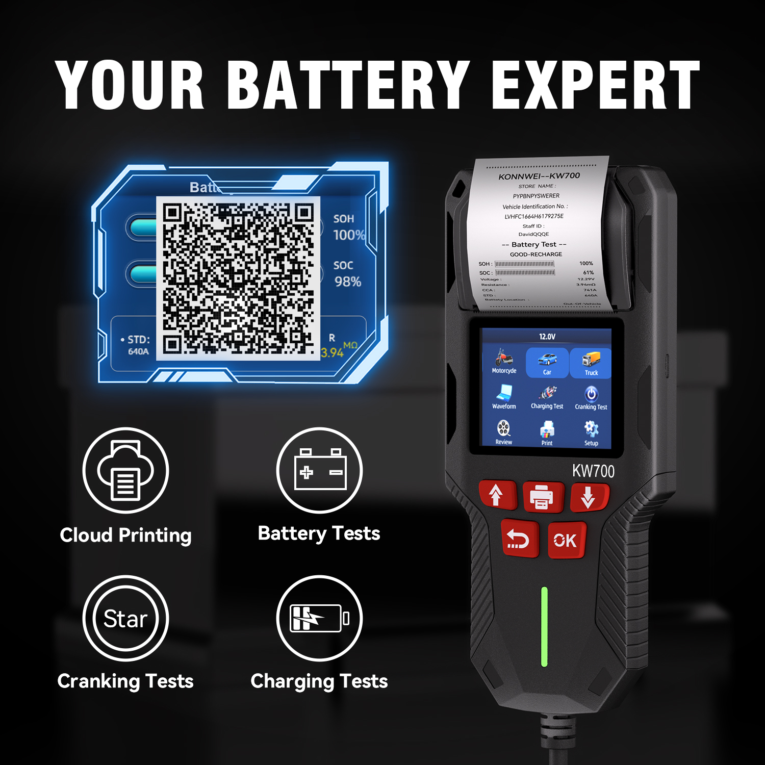 KONNWEI KW700 12V 24V Car & Tr - Battery Load Tester reseña y precio